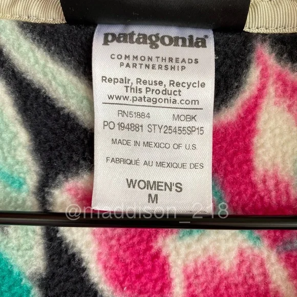Patagonia Manoa Black Synchilla Fleece Medium Pullover Fleece Black Green Pink M - Picture 3 of 10